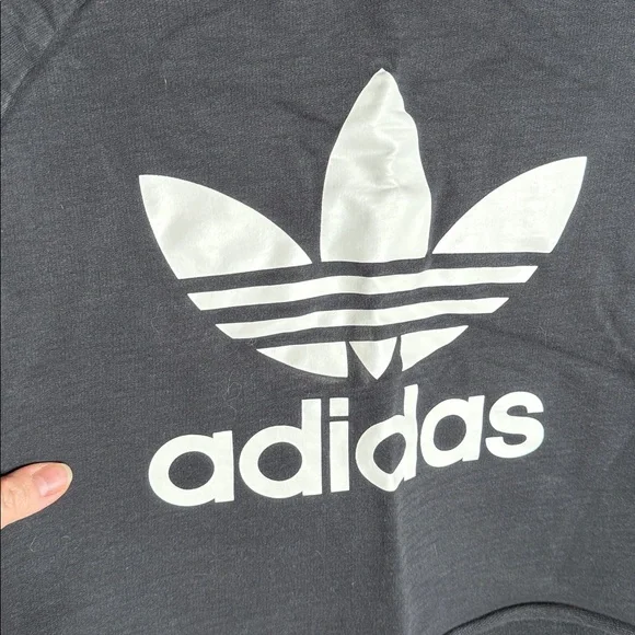 Adidas Cropped Trefoil Logo Sweatshirt Black Size Medium - Picture 4 of 7